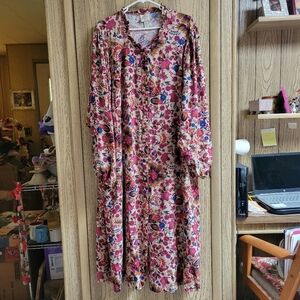ST. JOHN'S BAY Maxi Shirt Dress Cottage Prairie BOHO FLORAL Button Front 3X